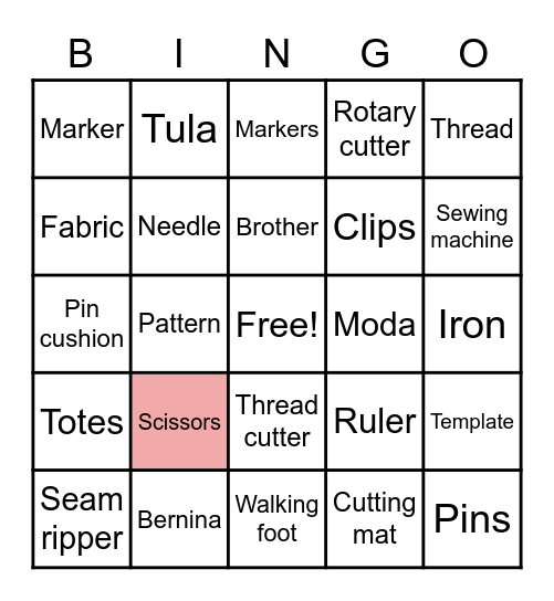 Quilters Bingo Card