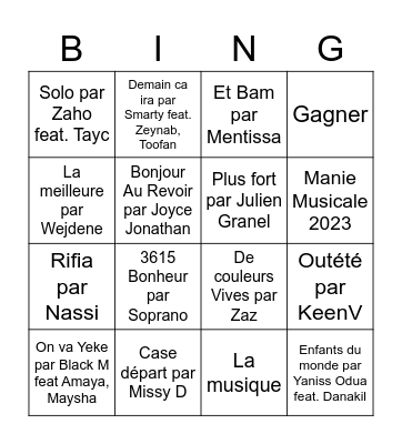 Manie Musicale 2023 Bingo Card
