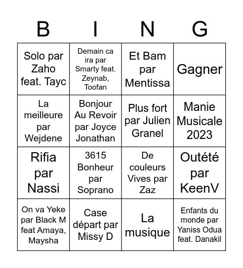 Manie Musicale 2023 Bingo Card