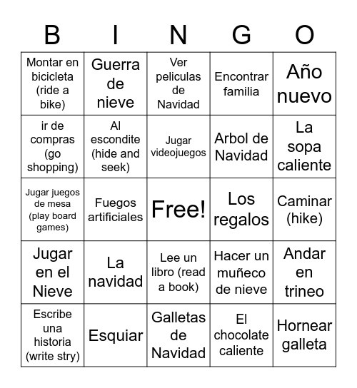 Winter and Activities BINGO! Bingo Card