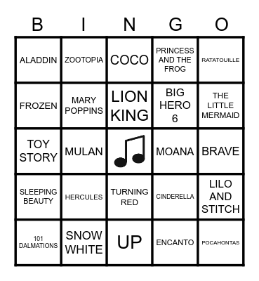 DISNEY/PIXAR BINGO Card