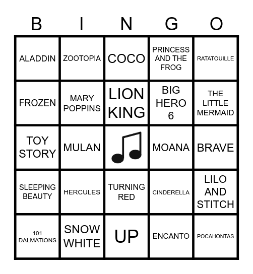 DISNEY/PIXAR BINGO Card