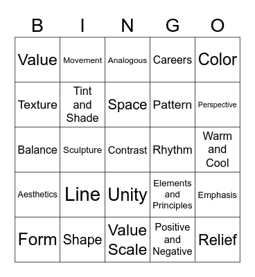 Art Terms Bingo Card