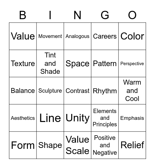 Art Terms Bingo Card