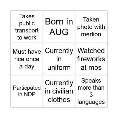 NDOC Pre-game Bingo Card