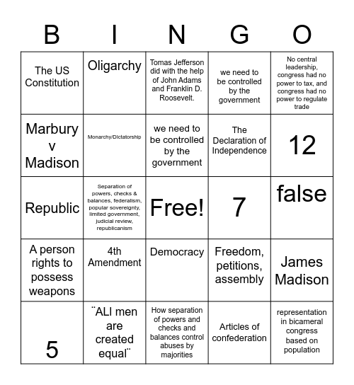 Government Bingo Card