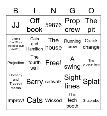 Theater Bingo Card