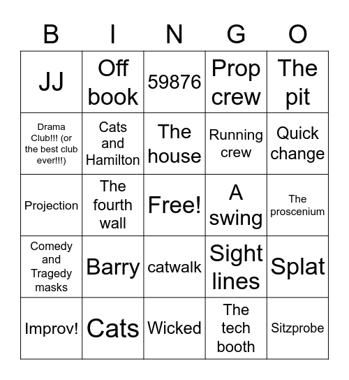 Theater Bingo Card