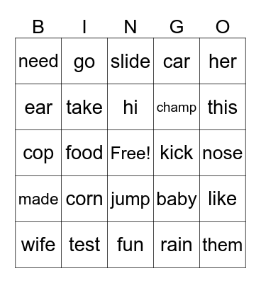 Rhyming Keyword Bank Bingo Card