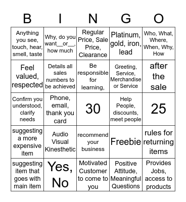 Customer Service and Retail Bingo Card