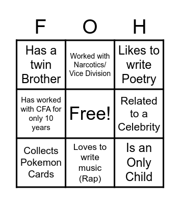 FOH Shift Leader Bingo Card