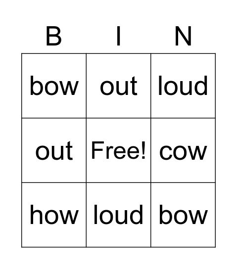 OU OW WORDS Bingo Card