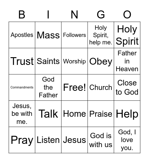 Why We Pray - Grade 2 Bingo Card
