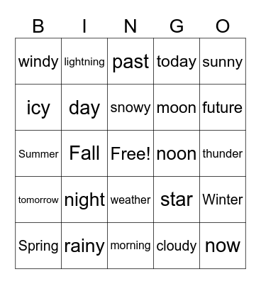 Time and weather Bingo Card