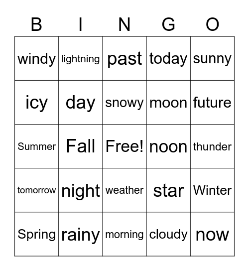 Time and weather Bingo Card