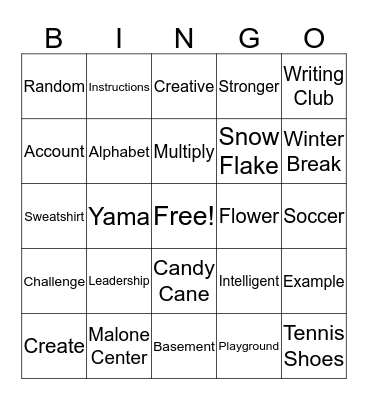 Writing Club Bingo Card