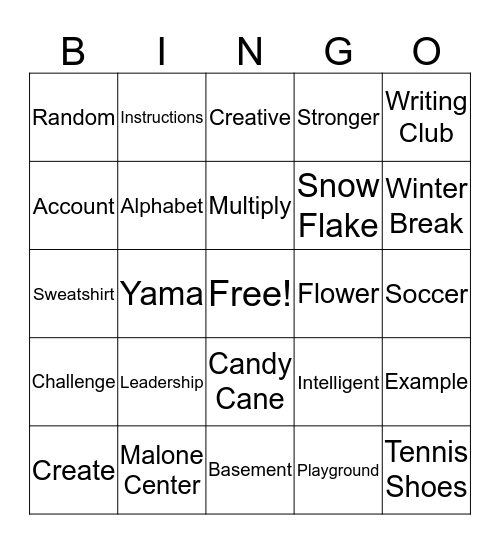 Writing Club Bingo Card