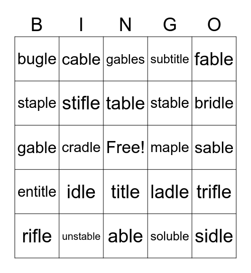 Open C-LE Bingo Card