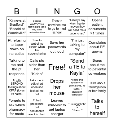 Patty Pratt Bingo Card