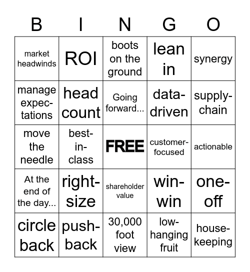 Corporate Jargon Bingo Card