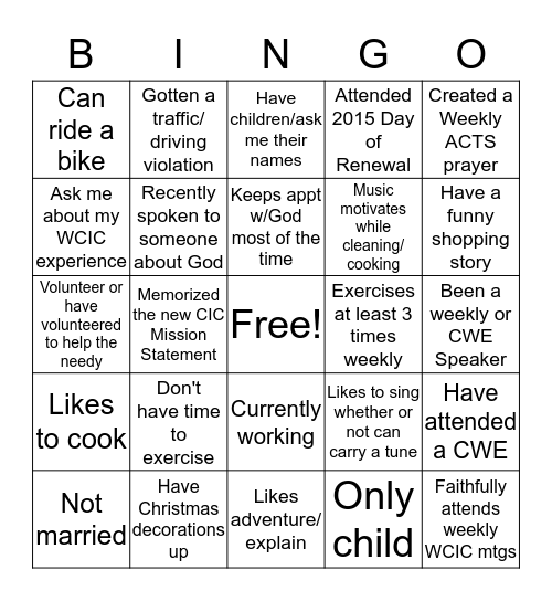 GETTING TO KNOW YOUR SISTERS IN CHRIST Bingo Card