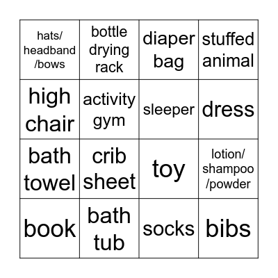 Baby Shower Gift Bingo Card