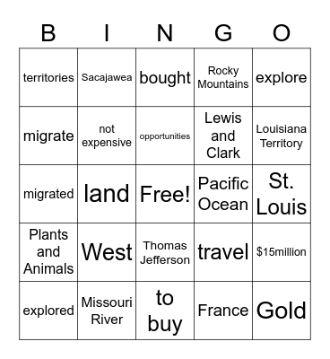 Americans Migrate West Bingo Card