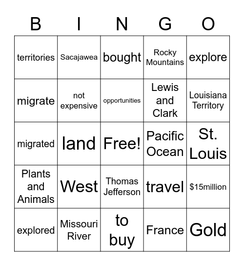 Americans Migrate West Bingo Card