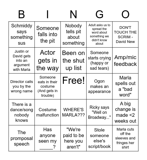 Tech Week Bingo Card