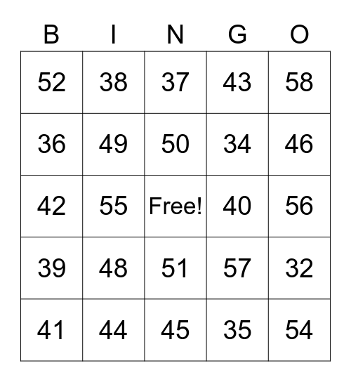 Los números 32 al 59 Bingo Card