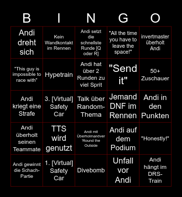 F1 Gloria Bingo Card