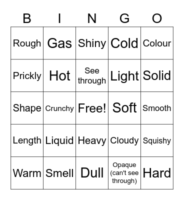 Physical Properties BINGO Card