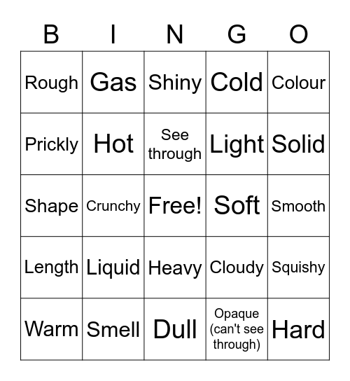 Physical Properties BINGO Card