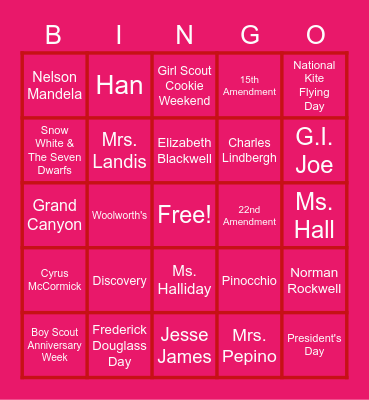 FEBRUARY BINGO Card