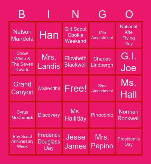 FEBRUARY BINGO Card