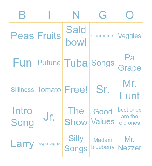 Veggietales Bingo Card