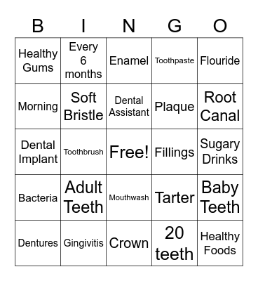 Dental Health Bingo Card