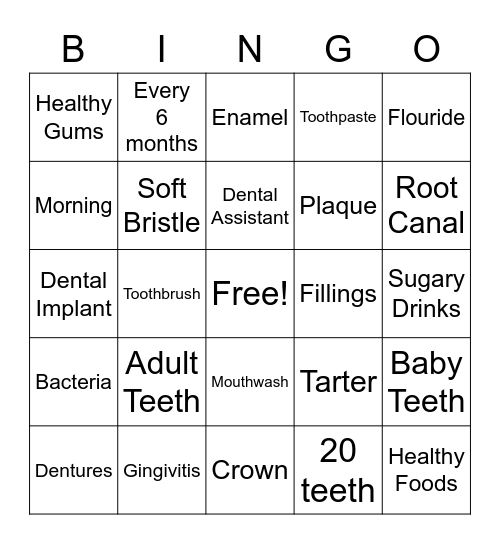 Dental Health Bingo Card