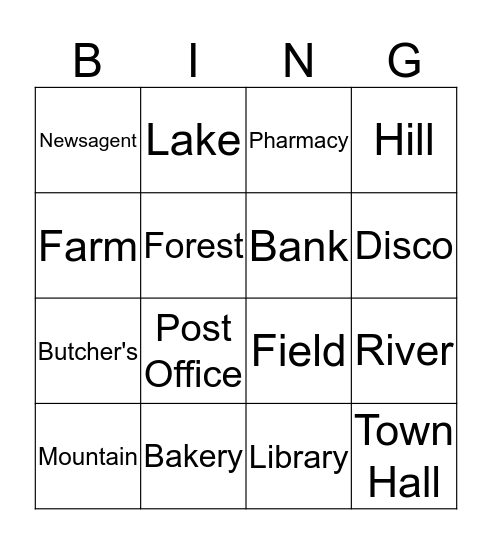 Town and City Bingo Card