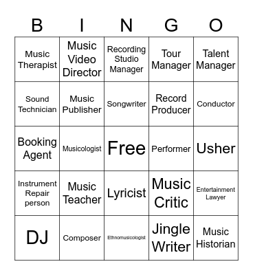 Careers in Music Bingo Card