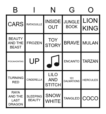 DISNEY/PIXAR BINGO Card