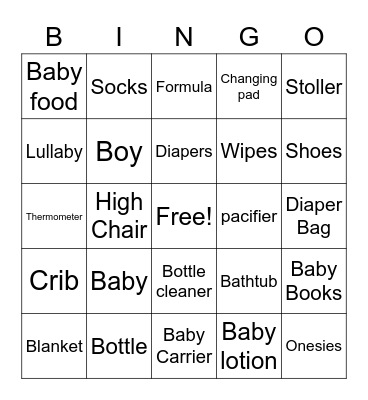 Baby shower Bingo Card