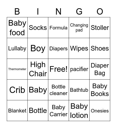 Baby shower Bingo Card