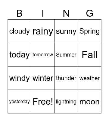 Weather/time sign bingo Card