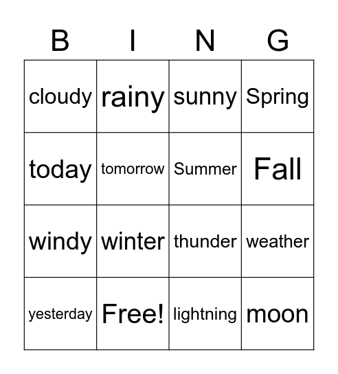 Weather/time sign bingo Card