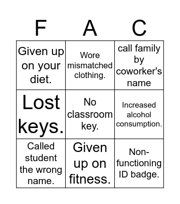 Untitled Bingo Card