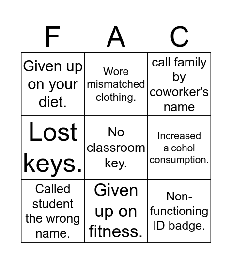 Untitled Bingo Card