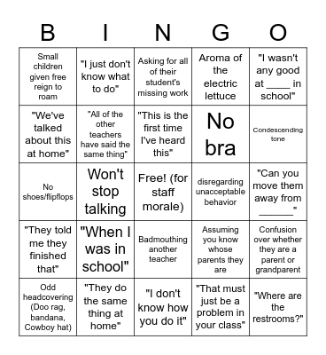 Parent Teacher Conference Bingo 2.0 Bingo Card