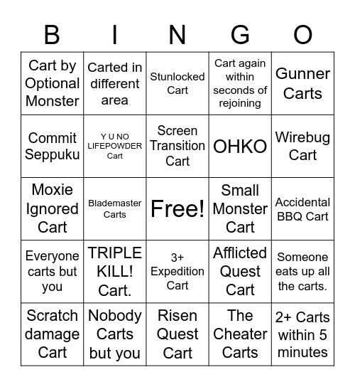 Car Bingo MHRISE Edition Bingo Card