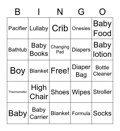 Baby Shower Bingo Card